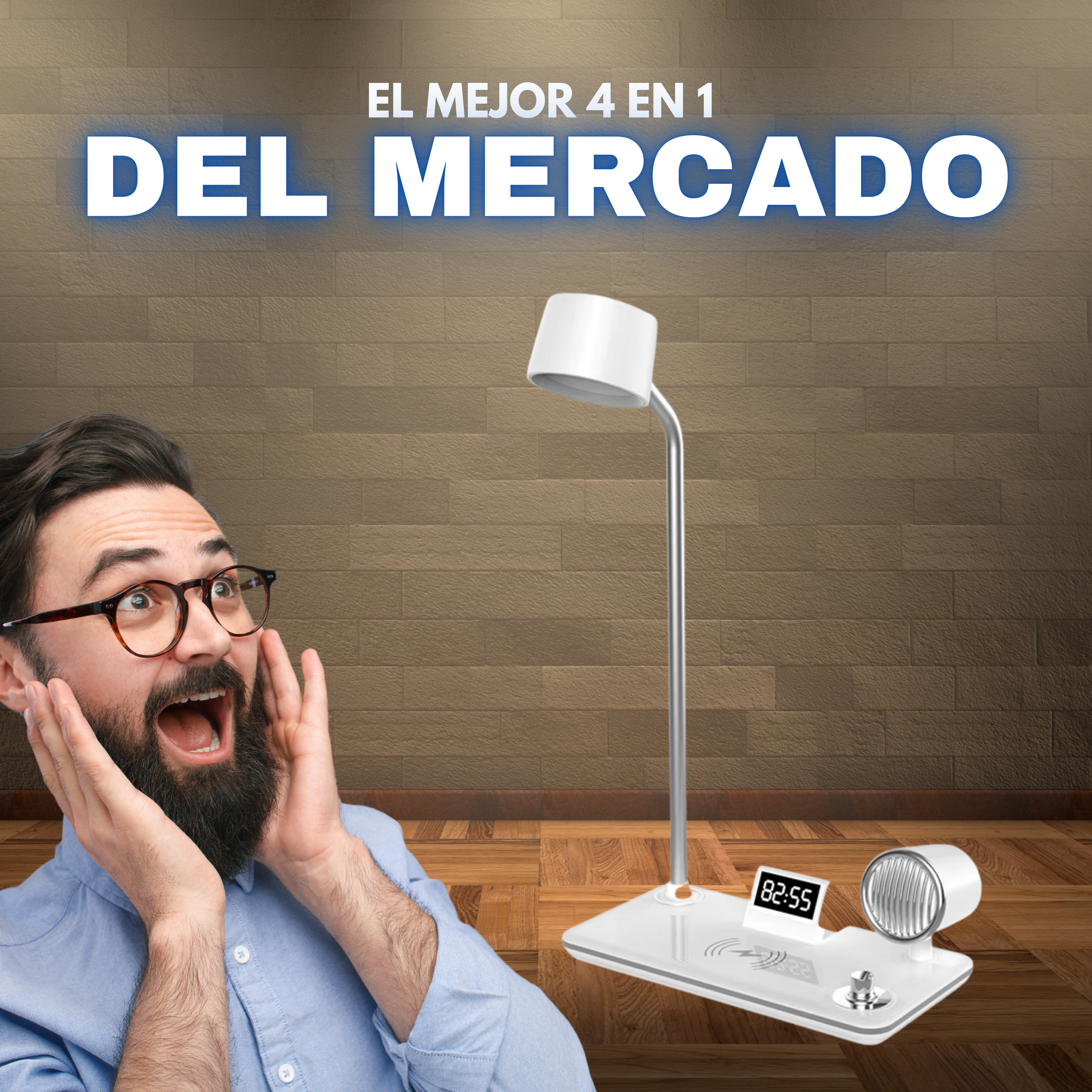 LUMI STATION - 4 EN 1 CARGADOR INALÁMBRICO + LÁMPARA + PARLANTE + RELOJ DIGITAL