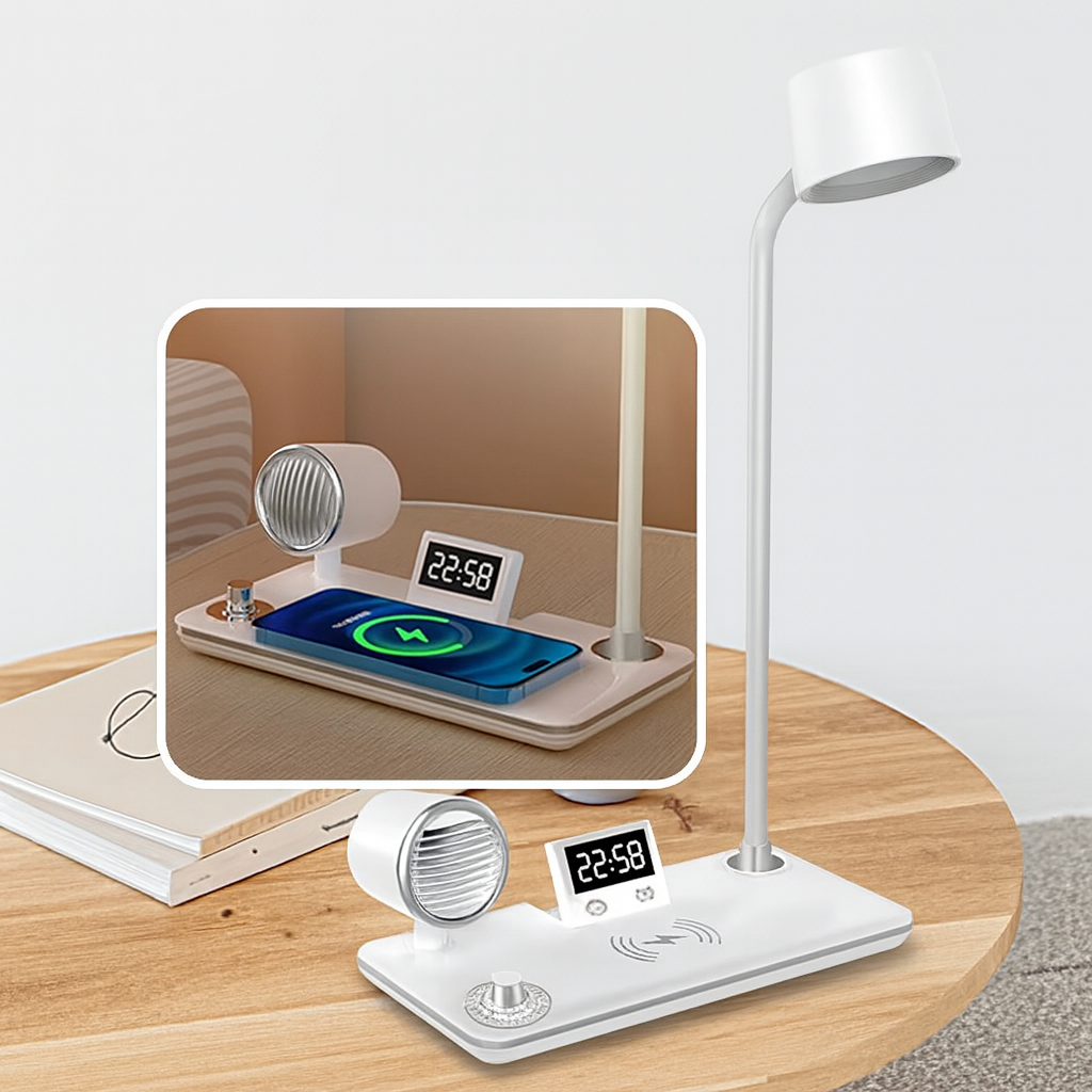LUMI STATION - 4 EN 1 CARGADOR INALÁMBRICO + LÁMPARA + PARLANTE + RELOJ DIGITAL